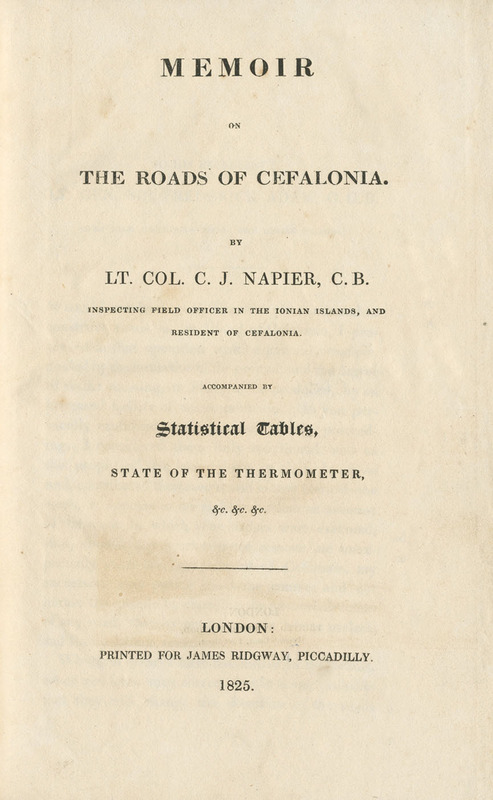 2. Memoir on the Roads of Cephalonia C.J. Napier 1825