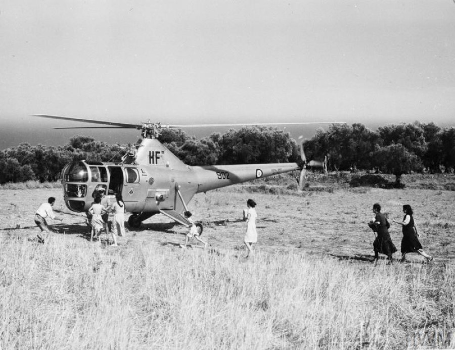 4. Naval helicopter landing in an olive grove on the island of Zante IWM A32666