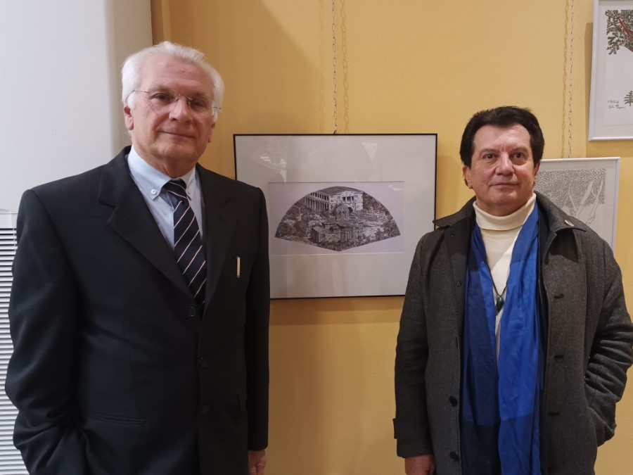 Ο επίτιμος Πρόεδρος της ΠΕΛΤ Αριστοτέλης Λαδογιάννης με τον εικαστικό ποιητή Κώστα Ευαγγελάτοjpg