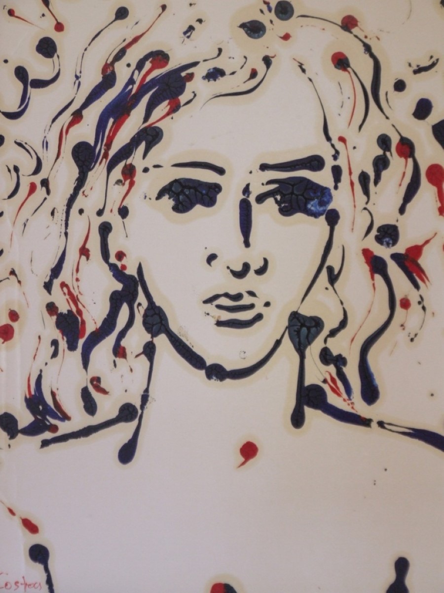 COSTAS EVANGELATOS THE WOMAN MUSE OIL ON PAPER 60X50 CM. GREECE