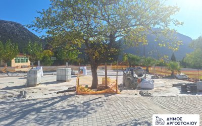 Προχωρούν οι εργασίες ανάπλασης στην πλατεία του Αγίου Νικολάου, στην ΔΕ Ελειού – Πρόννων