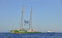 Το Greenpeace Rainbow Warrior βρίσκεται πάλι στο Ιόνιο: «ΕΛΠΕ, σταματήστε το έγκλημα»