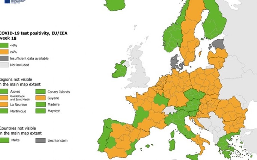 ECDC: &quot;Πράσινη&quot; για 4η εβδομάδα η Ελλάδα - Κάτω από το 4% ο δείκτης θετικότητας [Χάρτες]