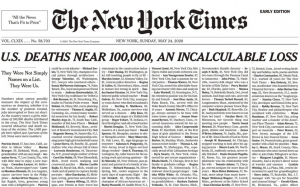 Το συγκλονιστικό πρωτοσέλιδο των New York Times για τα θύματα του Κορονοϊού στις ΗΠΑ