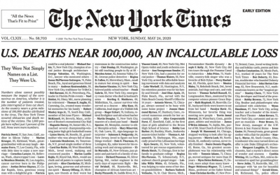 Το συγκλονιστικό πρωτοσέλιδο των New York Times για τα θύματα του Κορονοϊού στις ΗΠΑ