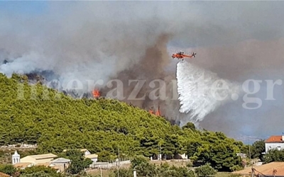Πύρινη λαίλαπα στη Ζάκυνθο από δύο φωτιές σε Μαχαιράδο και Κοιλιωμένο