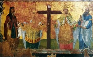 Μια σπάνια εικόνα του αγίου Γερασίμου με τους: Μέγα Κωνσταντίνο, Αγία Ελένη και απόστολο Παύλο