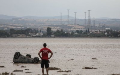 Στιγμιότυπο από την περιοχή Μπούρτζι της Εύβοιας που επλήγη από καταστροφικές πλημμύρες