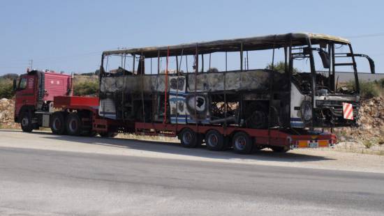 Πήραν το καμένο πούλμαν του Ολυμπιακού