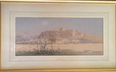 Άγγελος Γιαλλινάς, Άποψις της Ακροπόλεως και του Θησείου, 1889, υδατογραφία σε χαρτί, 20χ46,5 (38χ65) εκ., Συλλογή Φραγκίσκου και Στέφανου Βαλλιάνου, Α.Μ. 2628.1993