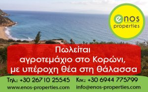 Πωλείται αγροτεμάχιο 10.578,95 τ.μ, στο Κορώνι, με υπέροχη θέα στη θάλασσα
