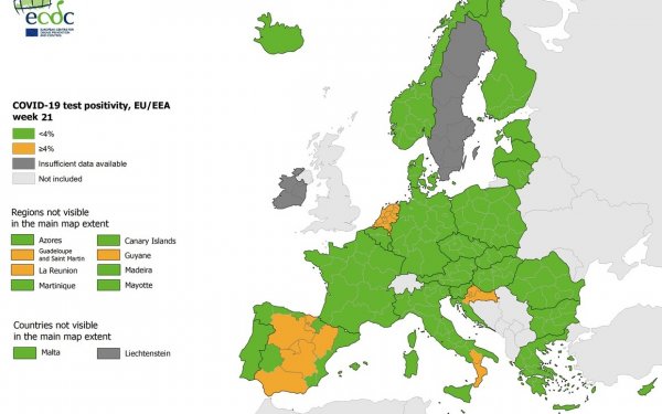 ECDC: Επεσε κάτω από το 4% ο δείκτης θετικότητας [χάρτες]