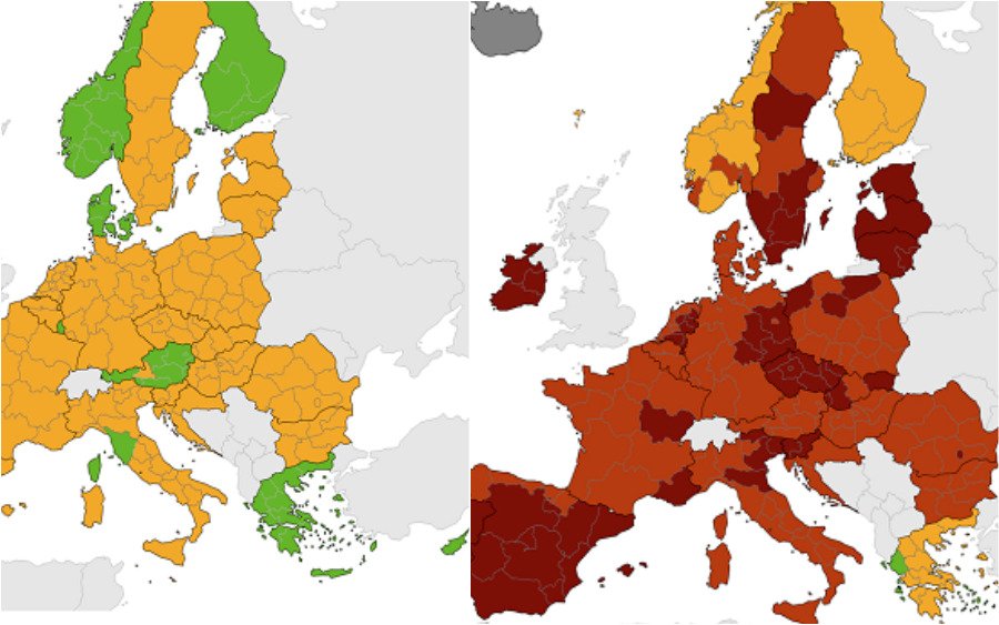 Χάρτες ECDC: Σταθερά «πράσινο» το Ιόνιο - Παραμένει «πορτοκαλί» και «πράσινη» η Ελλάδα