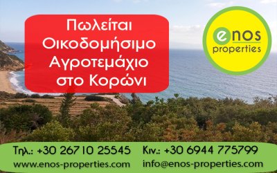 Πωλείται αγροτεμάχιο 10.578,95 τ.μ, στο Κορώνι, με υπέροχη θέα στη θάλασσα